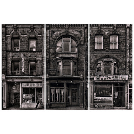 Historic Brownstone Trio Buildings // Frameless Free Floating Reverse Printed Tempered Art Glass Wall Art