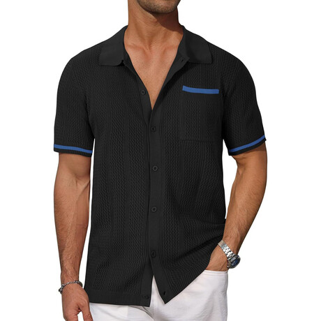 Knitted Bowling Button-Down Shirt // Black (XS)