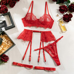 Carmen Lace Lingerie 4 Piece Set  // Red (M)