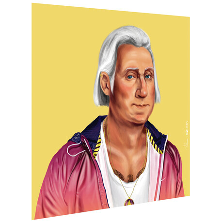 Hip George Washington Frameless Free Floating Reverse Printed Tempered Art Glass Wall Art