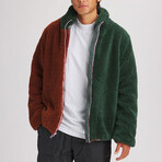 Stoic // Men's // MTN Sherpa Full-Zip Jacket // Tortoise Shell + Trekking Green + Pink Nectar (M)