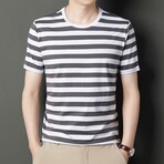 Striped Crewneck T-shirt // White + Gray (XL)