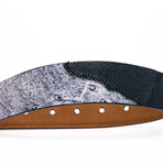 Lucca Ostrich & Stingray Leather Belt // Newspaper + Black (48)