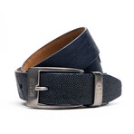 Lucca Ostrich & Stingray Leather Belt // Navy + Black (44)