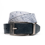 Lucca Ostrich & Stingray Leather Belt // Newspaper + Black (48)