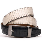 Moncalieri Alligator & Cobra Leather Belt // Bone + Black (44)