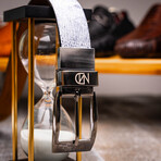 Lucca Ostrich & Stingray Leather Belt // Newspaper + Black (48)