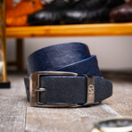 Lucca Ostrich & Stingray Leather Belt // Navy + Black (44)