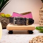 Moncalieri Alligator & Cobra Leather Belt // Pink + Gray (44)