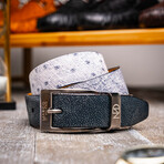 Lucca Ostrich & Stingray Leather Belt // Newspaper + Black (48)