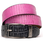 Moncalieri Alligator & Cobra Leather Belt // Pink + Gray (44)