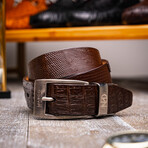 Giovanni Lizard Ring & Caiman Belly Leather Belt // Brown (44)