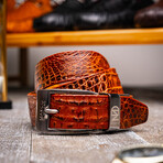 Silvio Caiman Back Leather Belt // Cognac Rustic (48)