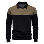 Blocked Long Sleeve Polo Sweatshirt // Army Green + Black (L)