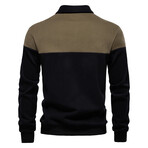 Blocked Long Sleeve Polo Sweatshirt // Army Green + Black (L)