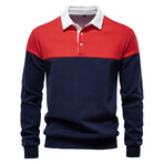 Blocked Long Sleeve Polo Sweatshirt // Red + Navy Blue (M)