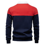 Blocked Long Sleeve Polo Sweatshirt // Red + Navy Blue (M)