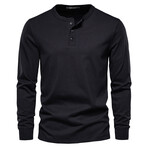 Solid Henley Long Sleeve T-Shirt // Black (4XL)