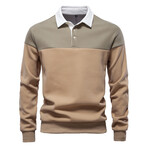 Blocked Long Sleeve Polo Sweatshirt // Pale Green + Beige (M)