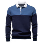 Blocked Long Sleeve Polo Sweatshirt // Blue + Navy Blue (XL)