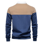 Blocked Long Sleeve Polo Sweatshirt // Apricot + Blue (XL)