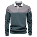 Blocked Long Sleeve Polo Sweatshirt // Light Gray + Green (XL)