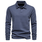 Solid Long Sleeve Polo Shirt // Gray Blue (L)