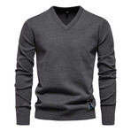 Solid V-Neck Pullover // Dark Gray (L)