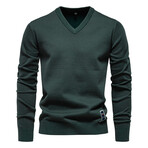 Solid V-Neck Pullover // Green (L)