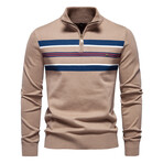 Striped Zip-Up Pullover // Khaki (M)