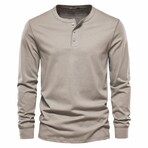 Solid Henley Long Sleeve T-Shirt // Khaki (S)