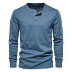 Solid Henley Long Sleeve T-Shirt // Blue (S)