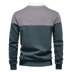 Blocked Long Sleeve Polo Sweatshirt // Light Gray + Green (XL)