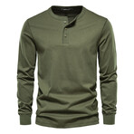 Solid Henley Long Sleeve T-Shirt // Green (XL)