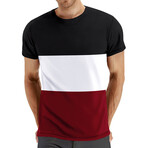 Blocked Crewneck T-shirt // Claret + Black + White (XL)