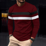 Blocked Striped Crewneck Sweater // Claret + Black + White (M)