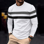 Blocked Striped Crewneck Sweater // White + Black + Gray (L)