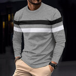 Blocked Striped Crewneck Sweater // Light Gray + Black + White (XS)