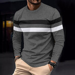 Blocked Striped Crewneck Sweater // Gray + Black + White (M)
