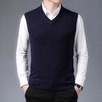 V-Neck Solid Vest // Navy Blue (L)