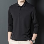 Tipped Button Down Long Sleeve Polo // Black (M)