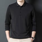 Tipped Button Down Long Sleeve Polo // Black (M)