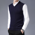 V-Neck Solid Vest // Navy Blue (L)