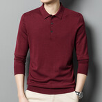 Button Down (Black Buttons) Long Sleeve Polo // Burgundy (M)