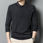 Button Down (Black Buttons) Long Sleeve Polo // Dark Gray (XL)