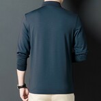 Tipped Button Down Long Sleeve Polo // Dark green (L)