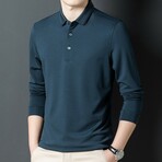 Tipped Button Down Long Sleeve Polo // Dark green (L)