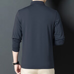 Tipped Button Down Long Sleeve Polo// Dark grey (M)