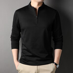 Zip-Up Long Sleeve Mock Neck Shirt // Black (XL)