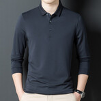 Tipped Button Down Long Sleeve Polo// Dark grey (M)